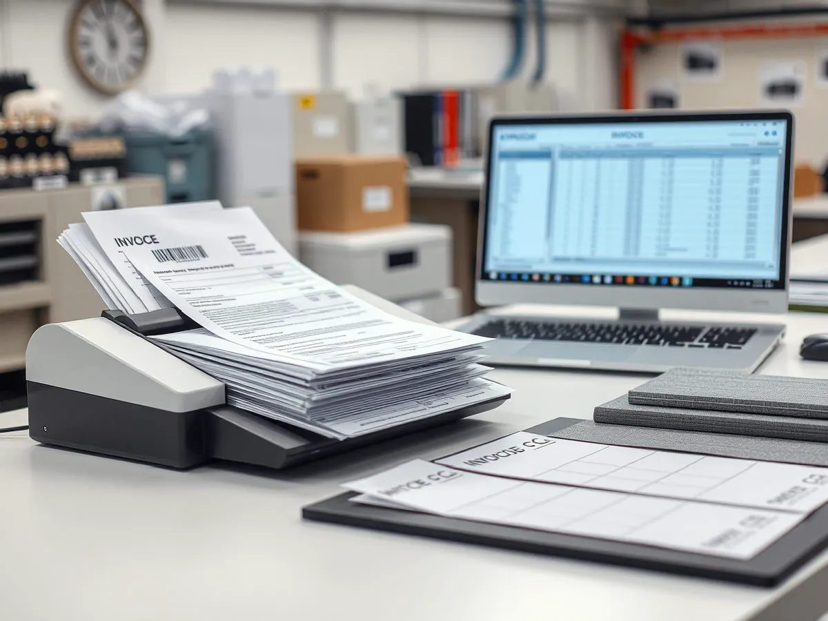 票据影像管理产品展示：扫描仪、发票与OCR识别界面